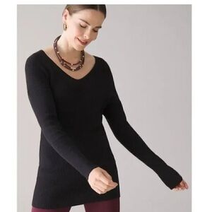 White House Black Market VNeck Black Ribbed Tunic Sweater NWT S Cashmere Blend